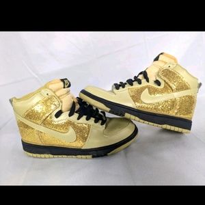 Nike Women's Sz 8 Dunk High Skinny 344142-991 Sneakers Metallic Gold Shoes